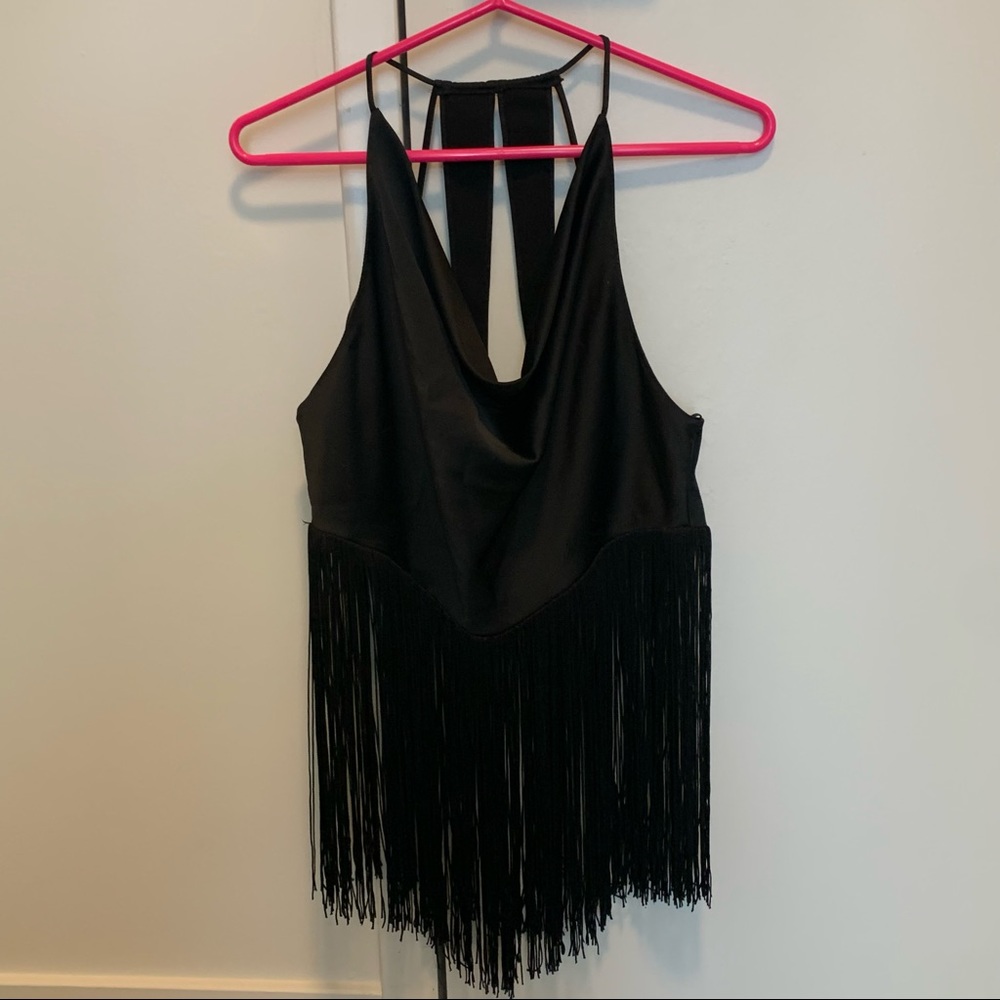 Black Zara Fringe Crop Top